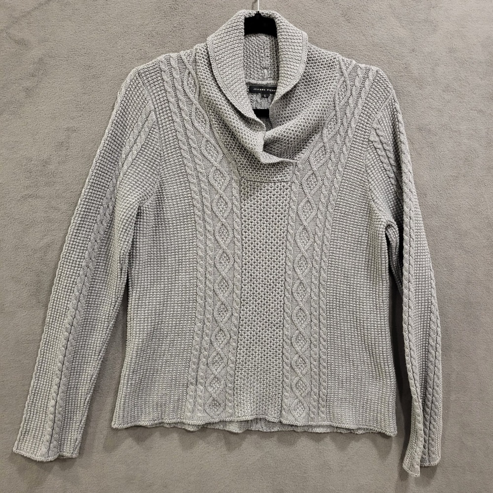 Jeanne Pierre Cable Knit Sweater Womens Size Large Shawl Collar Fisherman Warm‎